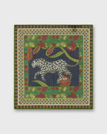 Load image into Gallery viewer, Hand-Rolled Cotton Print Pocket Square in Lovat/Berry Leopard
