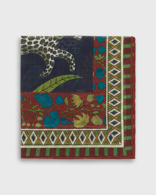 Hand-Rolled Cotton Print Pocket Square in Berry/Sage Leopard