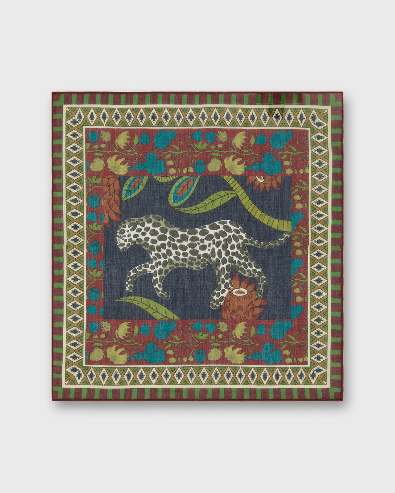 Hand-Rolled Cotton Print Pocket Square in Berry/Sage Leopard