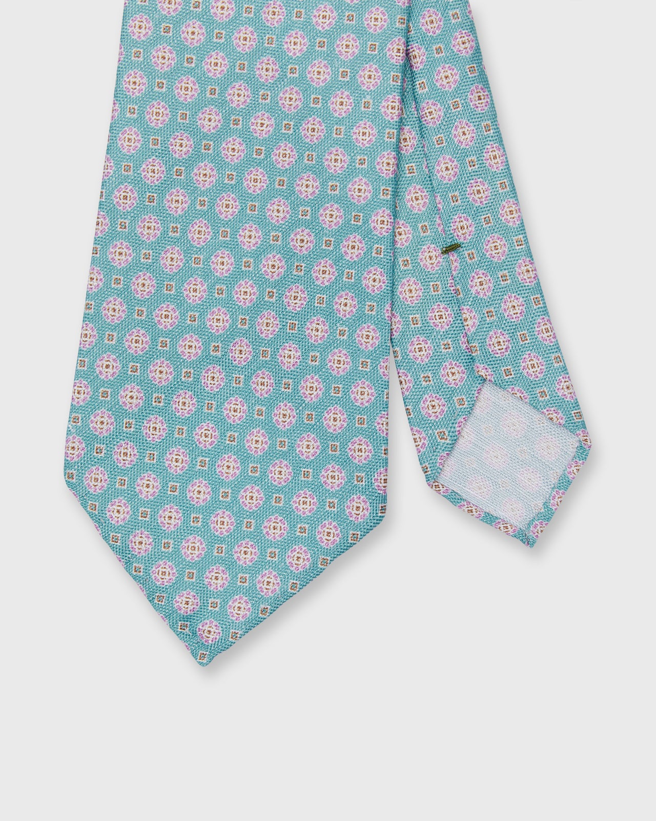 Silk/Linen Print Tie in Seafoam/Pink Medallion