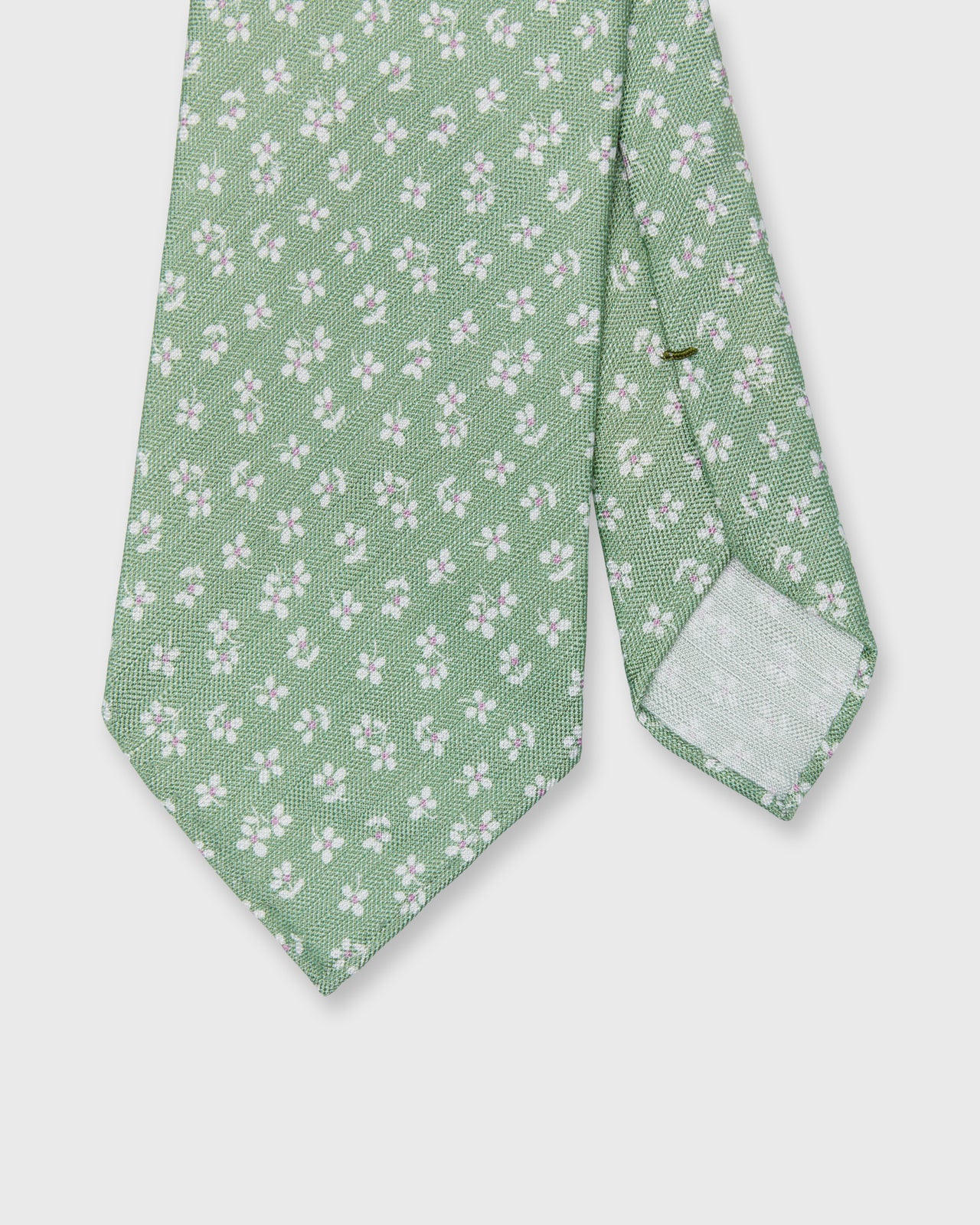 Silk/Linen Print Tie in Clover/Chalk Flower