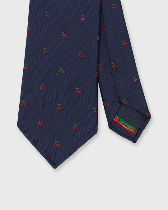 Silk Woven Tie in Navy/Red Cherry