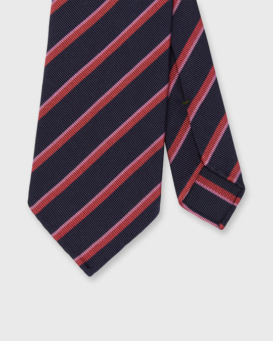 Silk Woven Tie in Navy/Pink/Light Pink Stripe