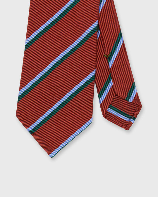 Hand-Rolled Silk/Cotton Mogador Tie in Red/Sky/Forest Stripe