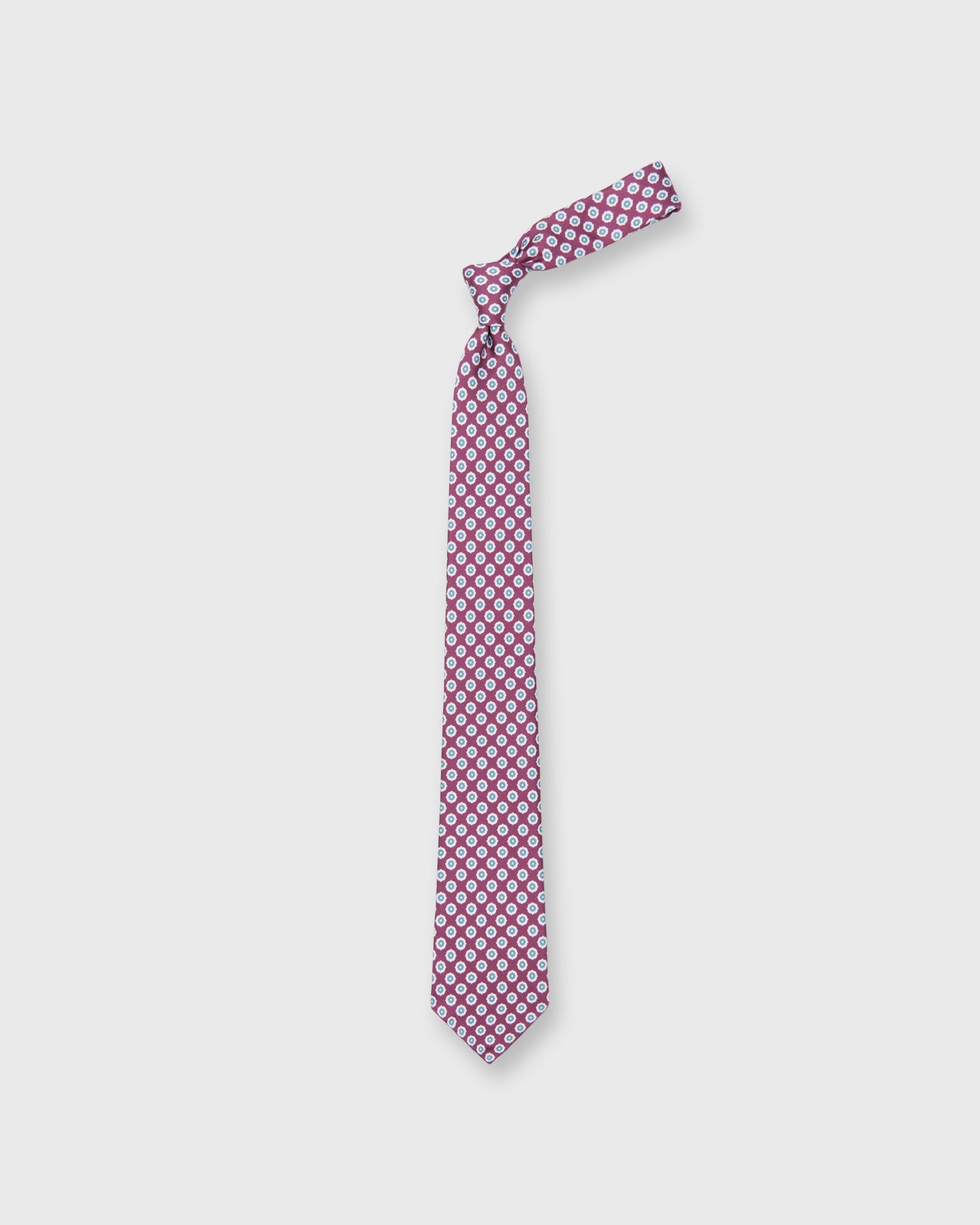 Silk Print Tie in Eggplant/Dutch/Chalk Foulard