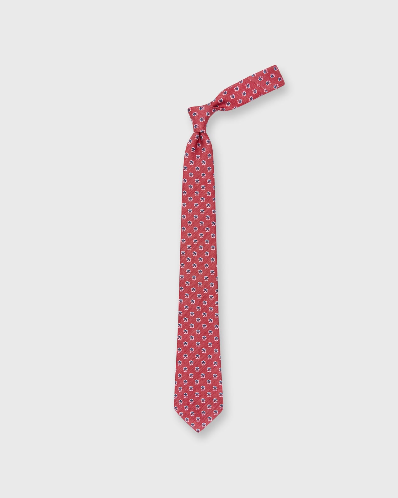 Silk/Linen Print Tie in Red/Midnight/Chalk Flower