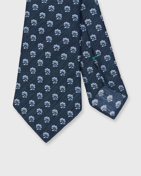 Silk/Linen Print Tie in Navy/Sky/Chalk Flower