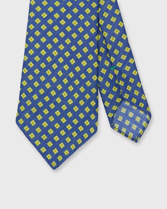 Silk/Linen Print Tie in Marine/Yellow Square