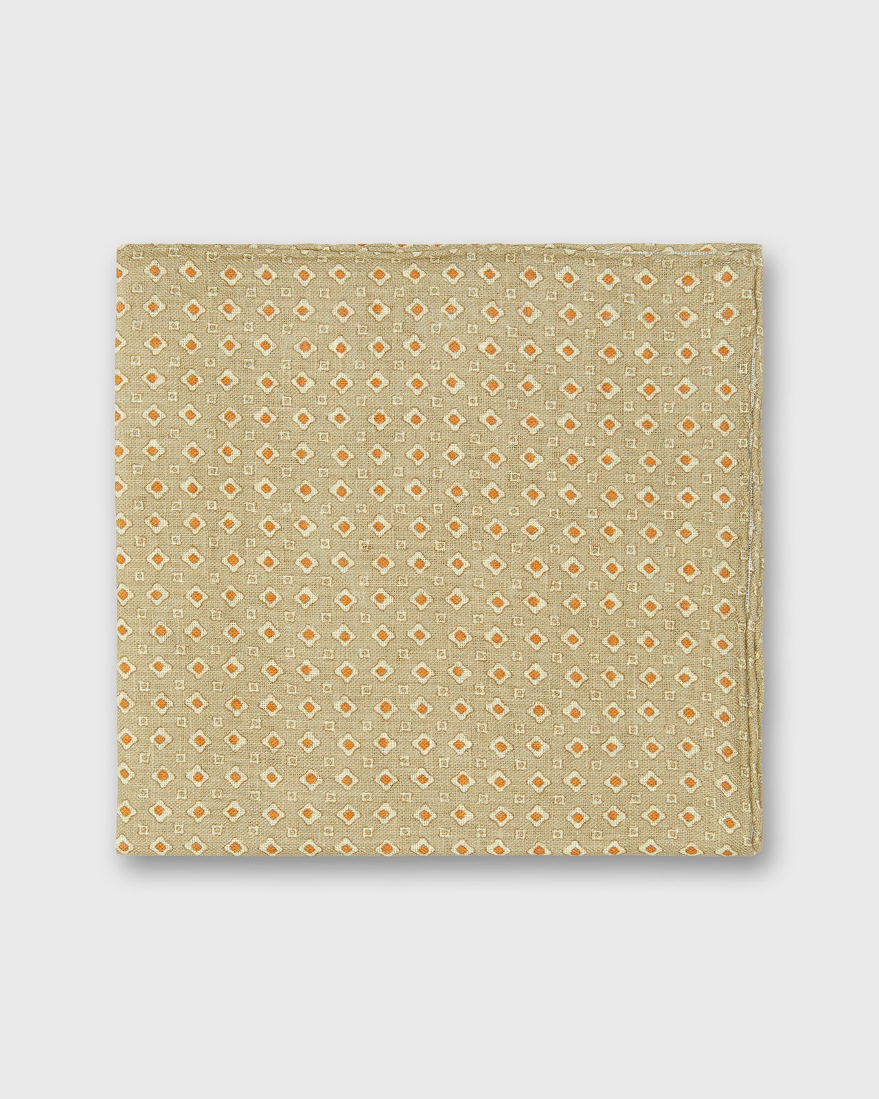 Linen Print Pocket Square in Pebble/Straw/Orange Foulard
