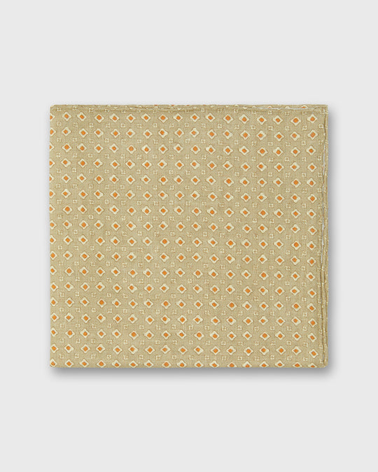 Linen Print Pocket Square in Pebble/Straw/Orange Foulard