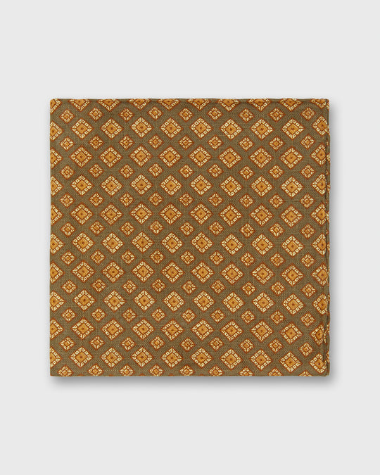 Linen Print Pocket Square in Brown/Orange Medallion