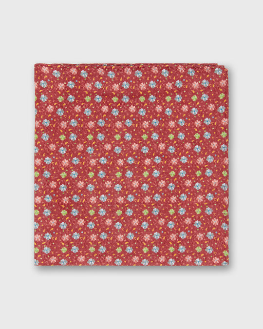 Linen Print Pocket Square in Red/Sky Floral