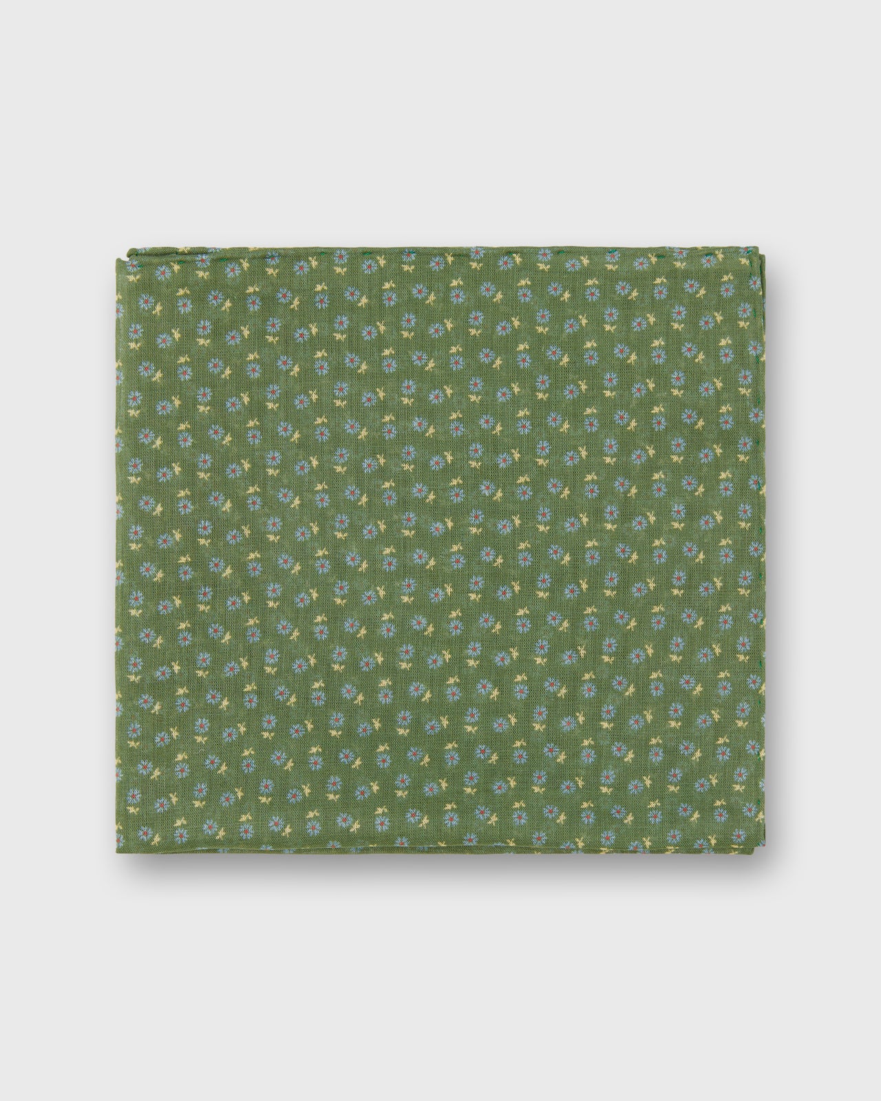 Cotton Print Pocket Square in Green/Aegean Floral