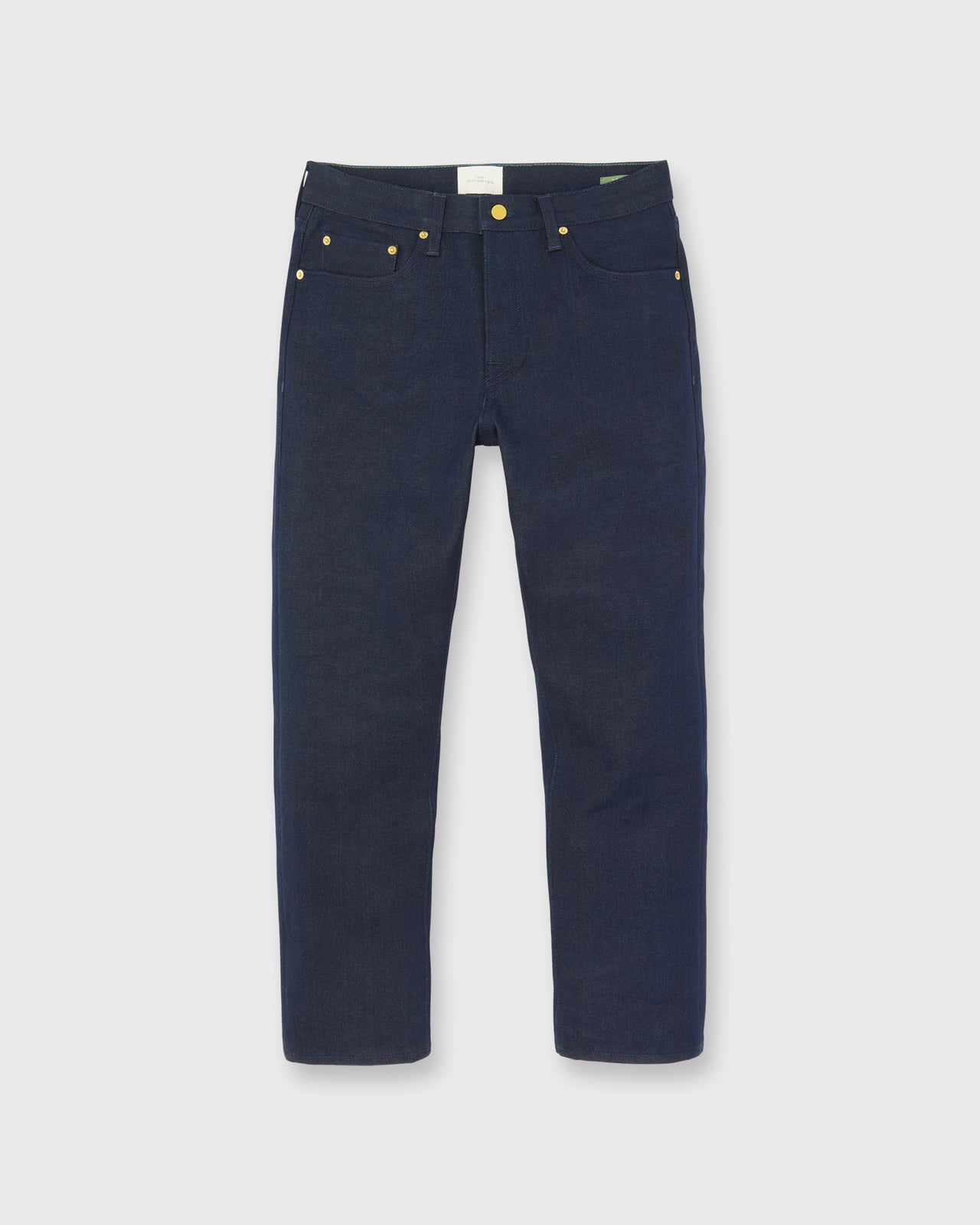 Slim Straight Jean in Indigo/Moss Selvedge Rigid Denim