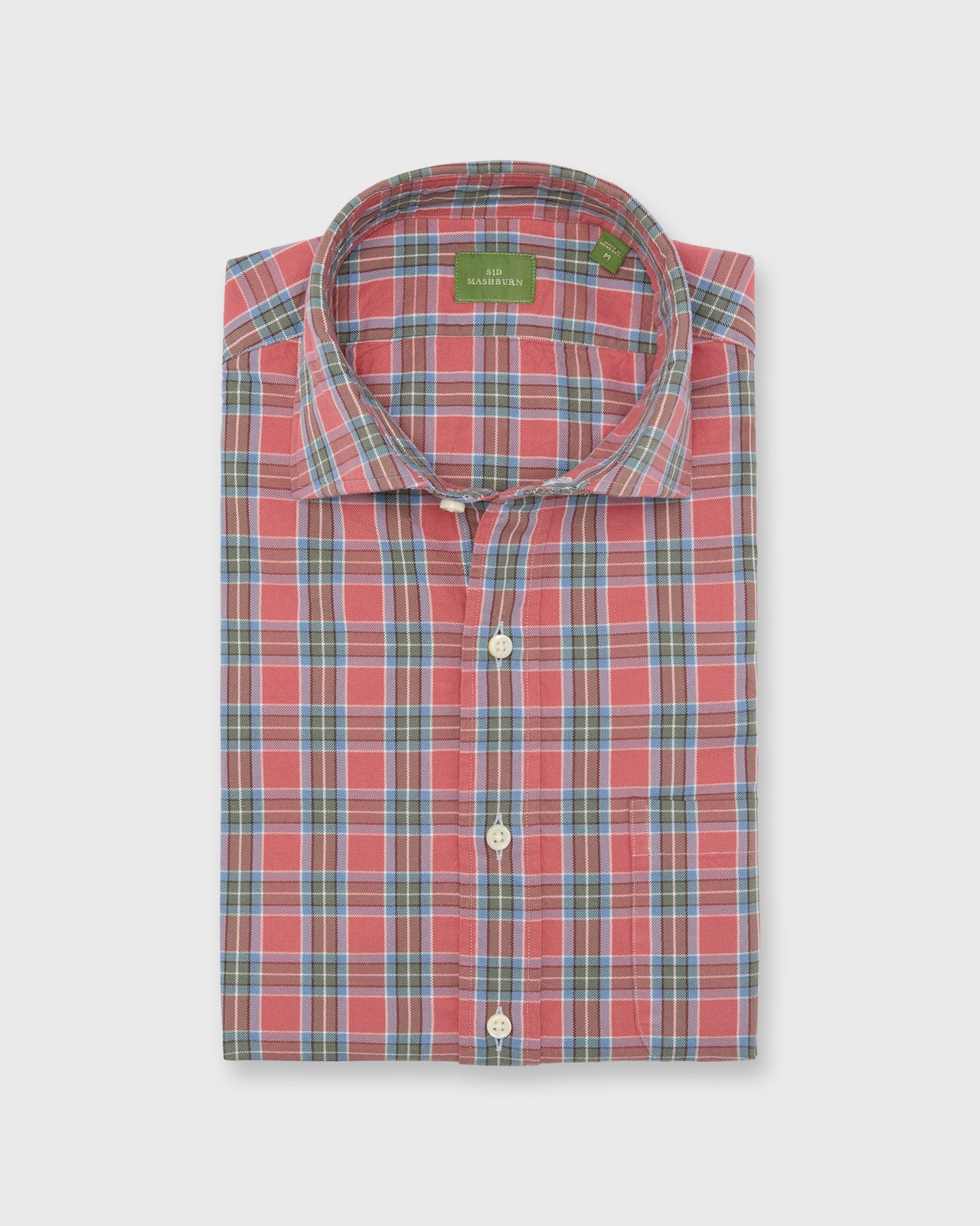Spread Collar Sport Shirt in Pink/Lovat/Blue Plaid Twill