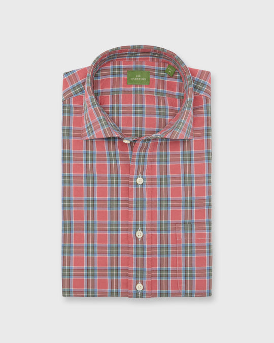 Spread Collar Sport Shirt in Pink/Lovat/Blue Plaid Twill