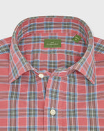 Load image into Gallery viewer, Spread Collar Sport Shirt in Pink/Lovat/Blue Plaid Twill

