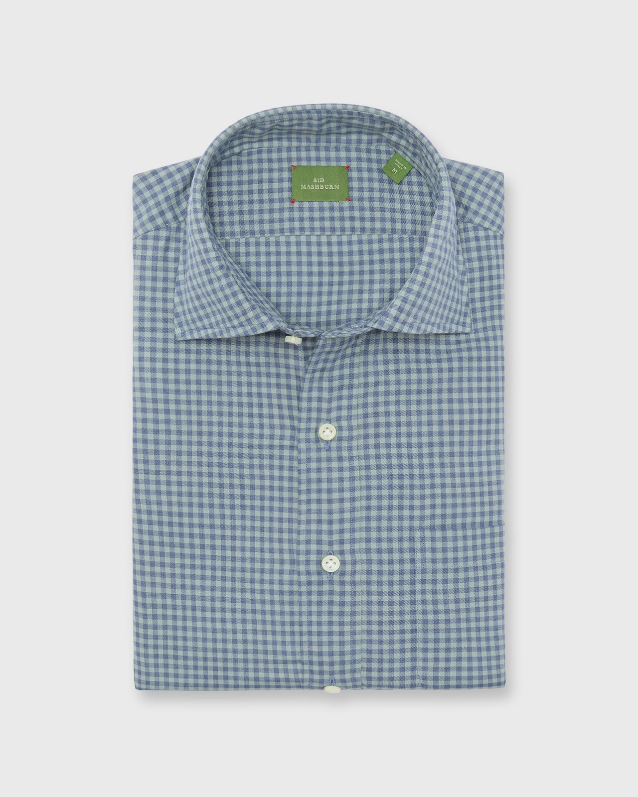 Otto Handmade Sport Shirt in Blue/Sage Gingham Brushed Twill