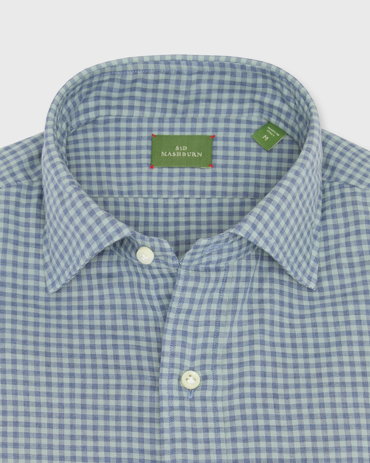 Otto Handmade Sport Shirt in Blue/Sage Gingham Brushed Twill