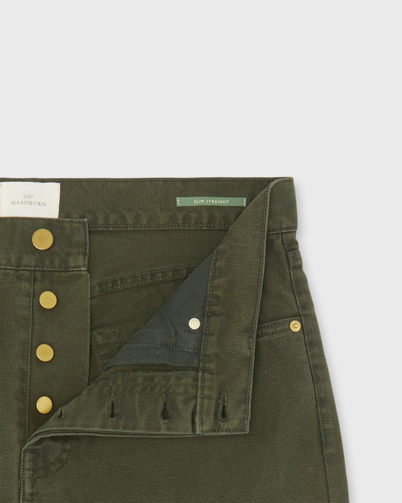 Slim Straight 5-Pocket Pant in Olive Garment-Dyed Canvas