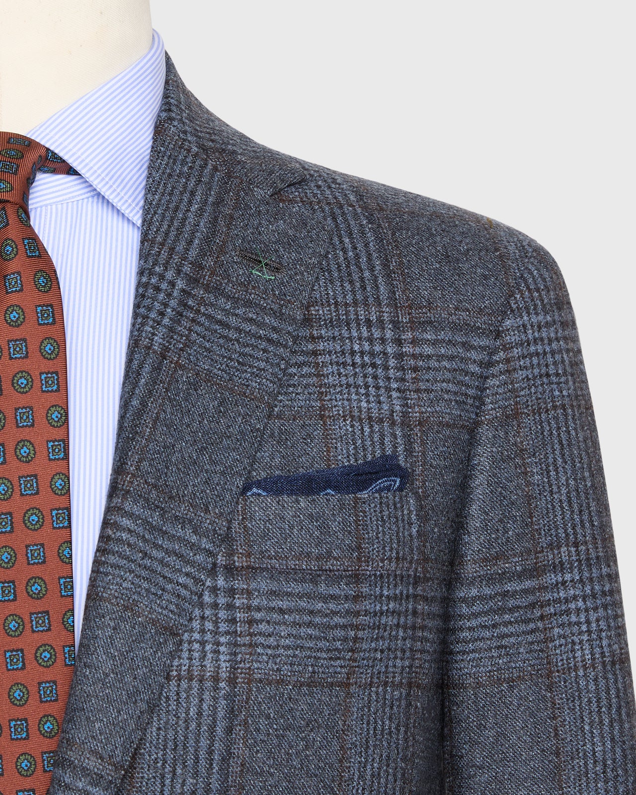 Virgil No. 4 Jacket in Blue/Navy/Brown Glen Plaid Brushed Sharkskin