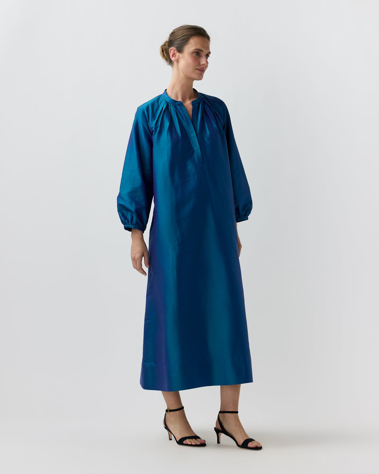 Sienna Midi Dress in Marine Silk Shantung