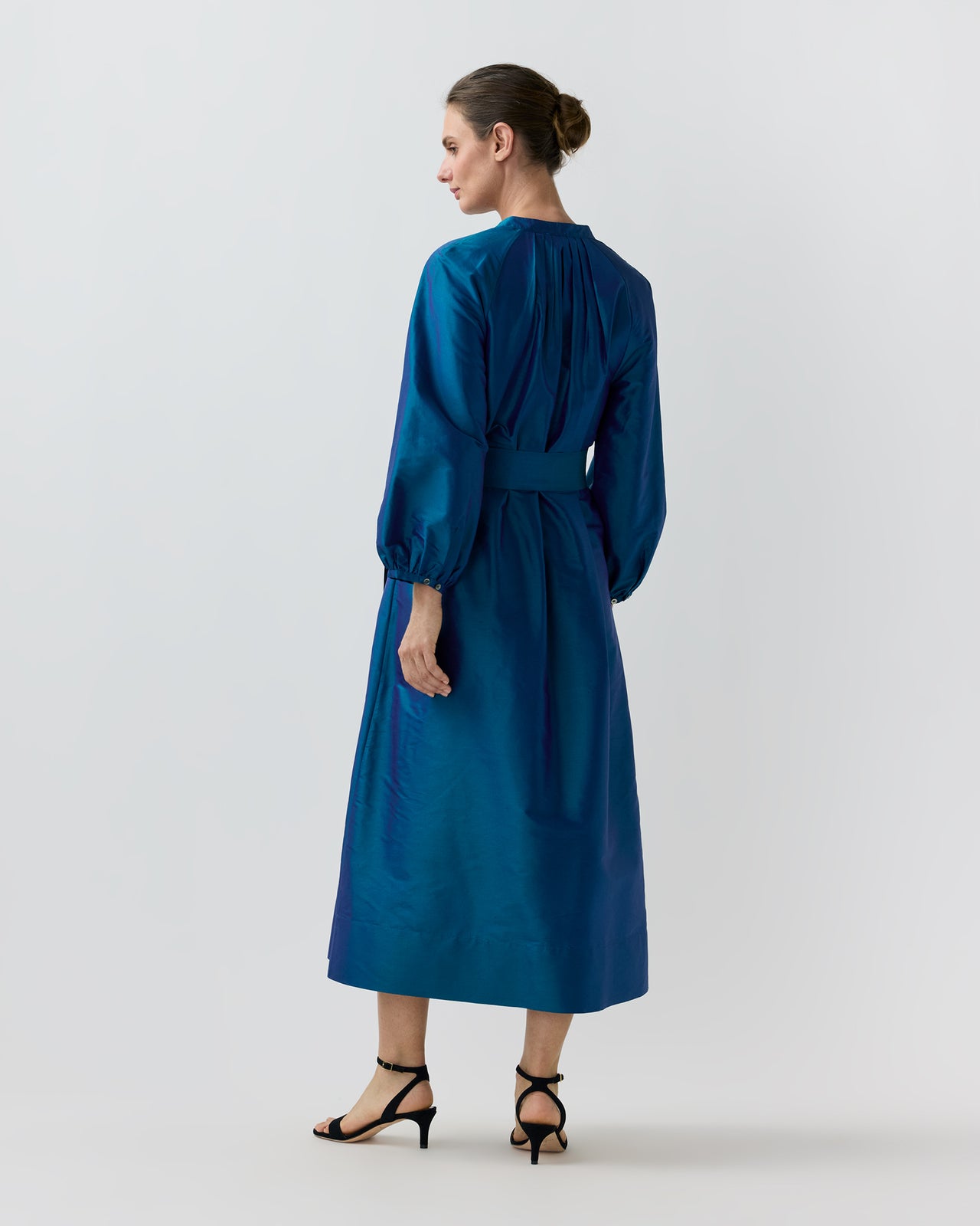 Sienna Midi Dress in Marine Silk Shantung
