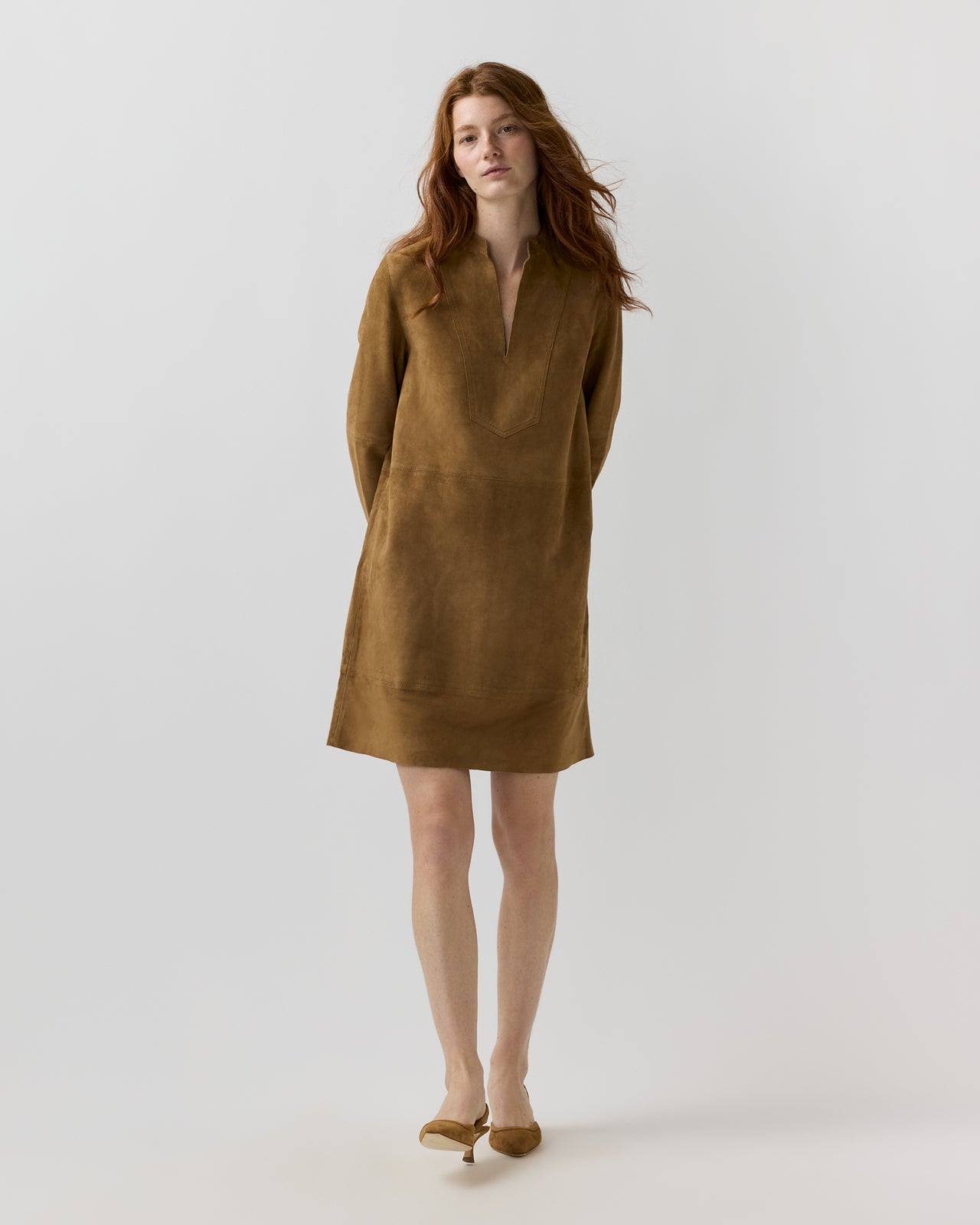 Mackey Dress in Khaki Goat Suede