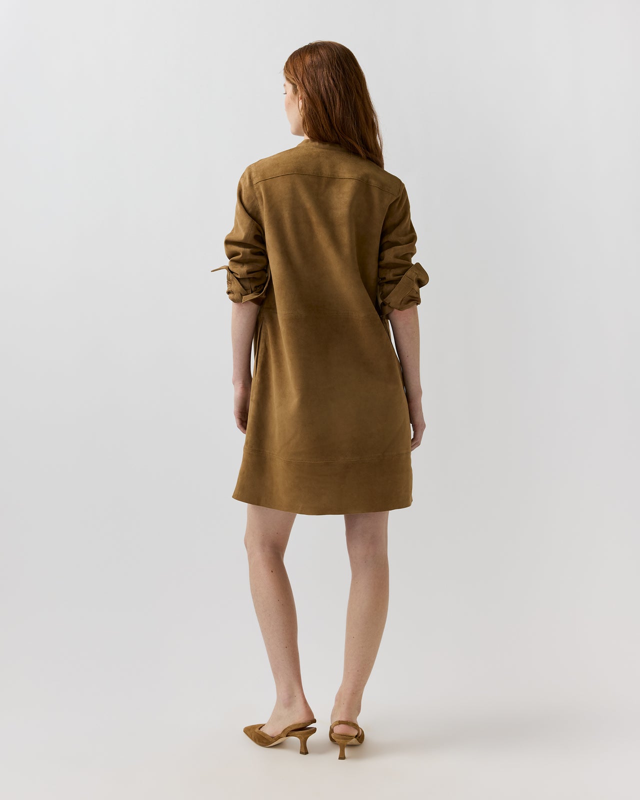 Mackey Dress in Khaki Goat Suede