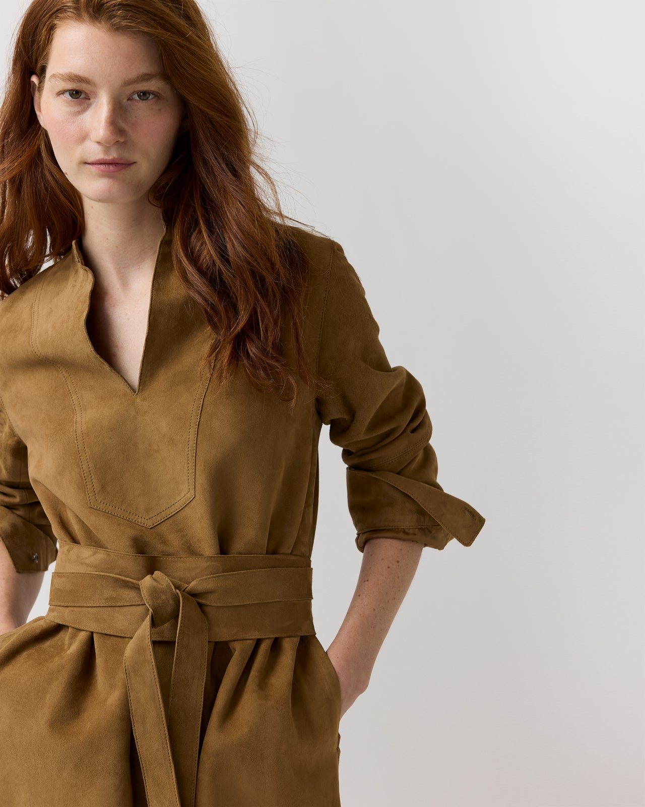 Mackey Dress in Khaki Goat Suede