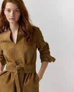 Load image into Gallery viewer, Mackey Dress in Khaki Goat Suede
