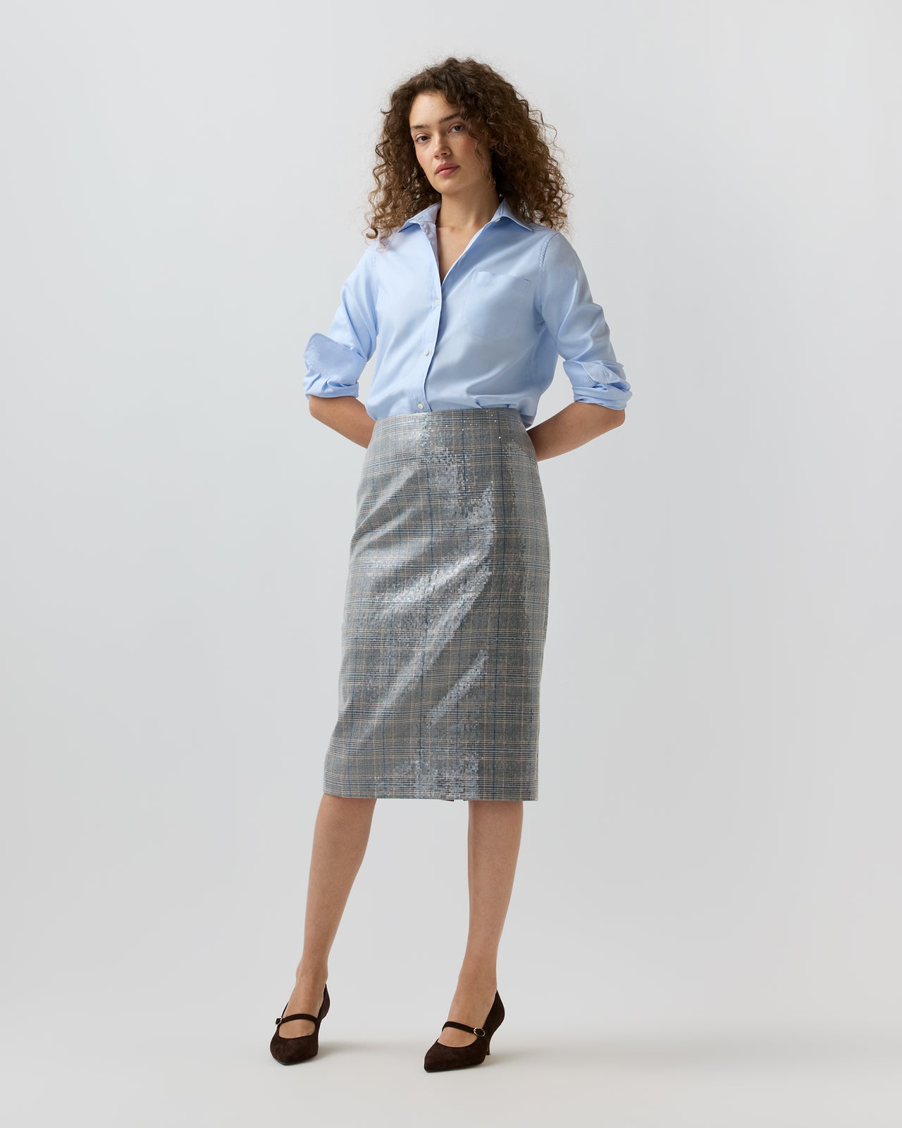 Aurora Skirt in Char Blue/Multi Sequin Glen Plaid