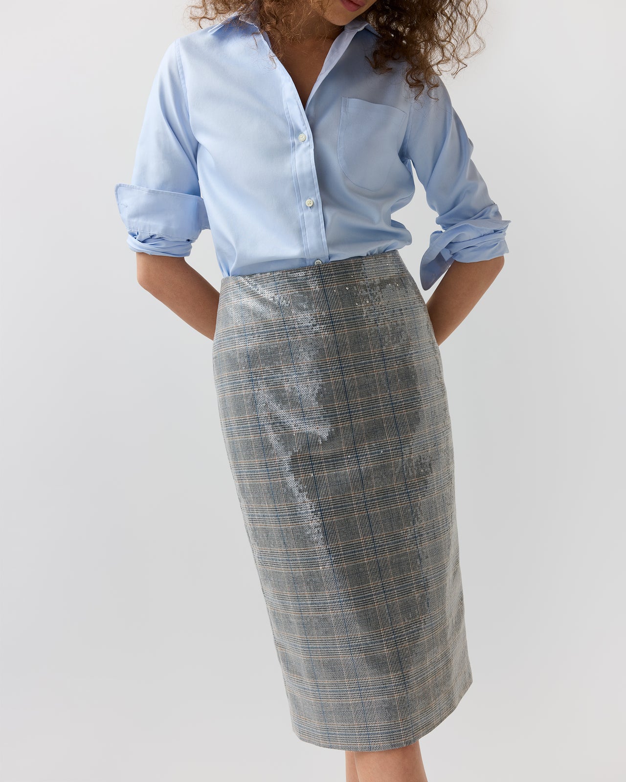 Aurora Skirt in Char Blue/Multi Sequin Glen Plaid