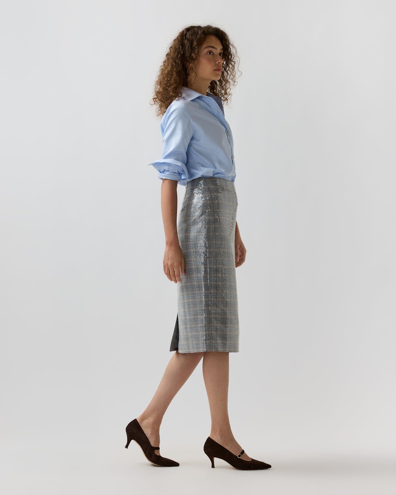 Aurora Skirt in Char Blue/Multi Sequin Glen Plaid
