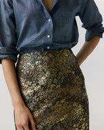 Load image into Gallery viewer, Aurora Skirt in Brown/Gold Metallic Floral Jacquard

