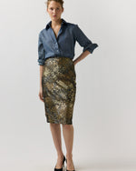 Load image into Gallery viewer, Aurora Skirt in Brown/Gold Metallic Floral Jacquard
