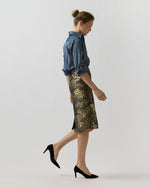 Load image into Gallery viewer, Aurora Skirt in Brown/Gold Metallic Floral Jacquard
