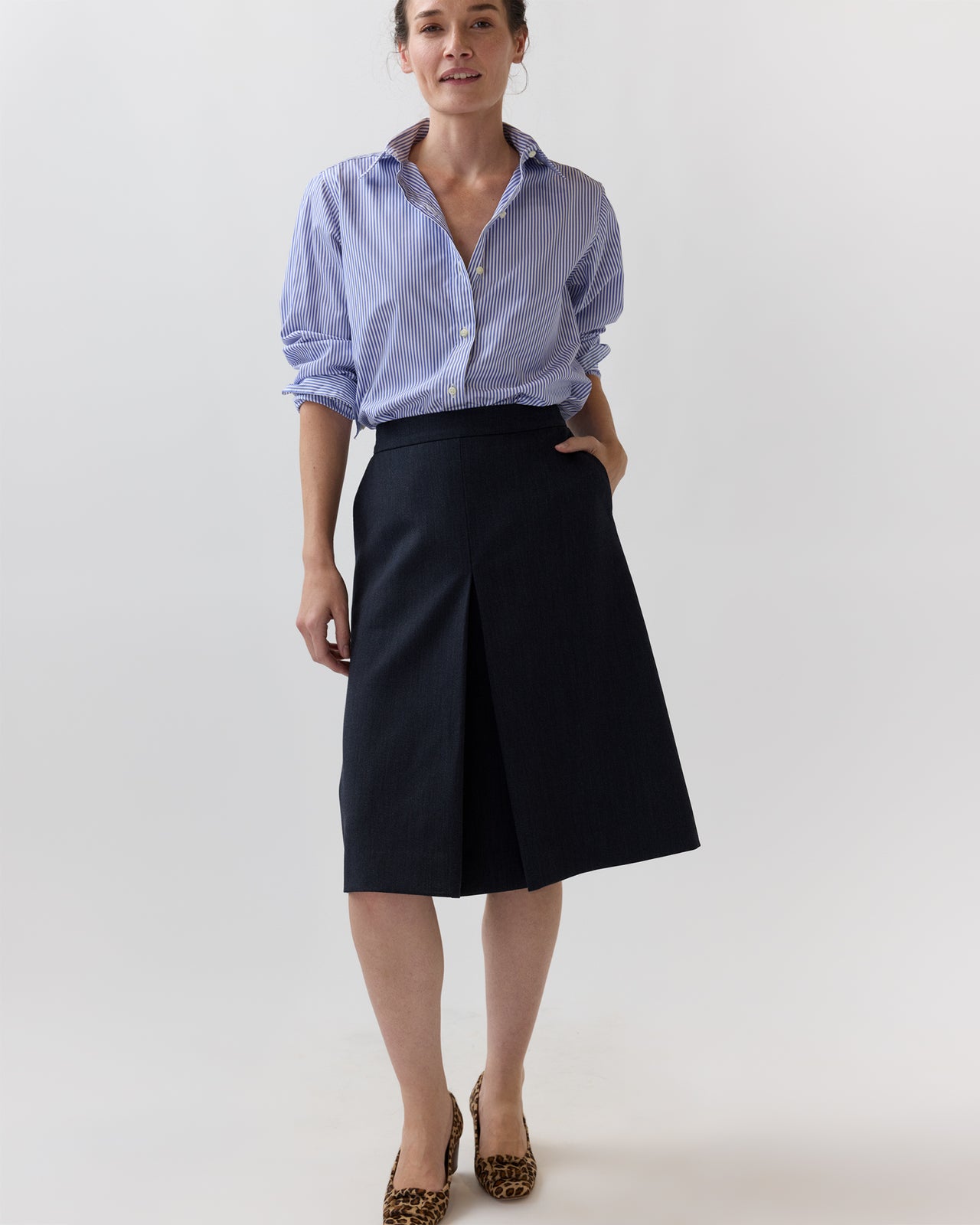Jillian Skirt in Heather Navy Cavalry Twill