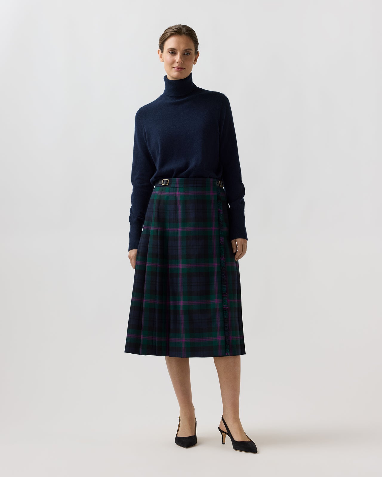 Kilt Skirt in Navy/Hunter/Magenta Baird Modern Tartan Wool