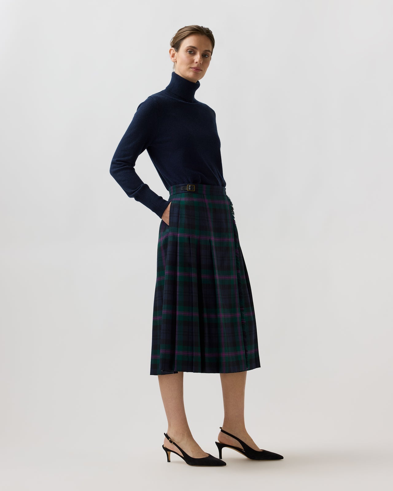 Kilt Skirt in Navy/Hunter/Magenta Baird Modern Tartan Wool