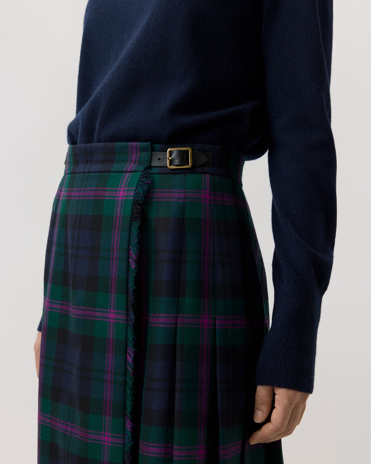 Kilt Skirt in Navy/Hunter/Magenta Baird Modern Tartan Wool
