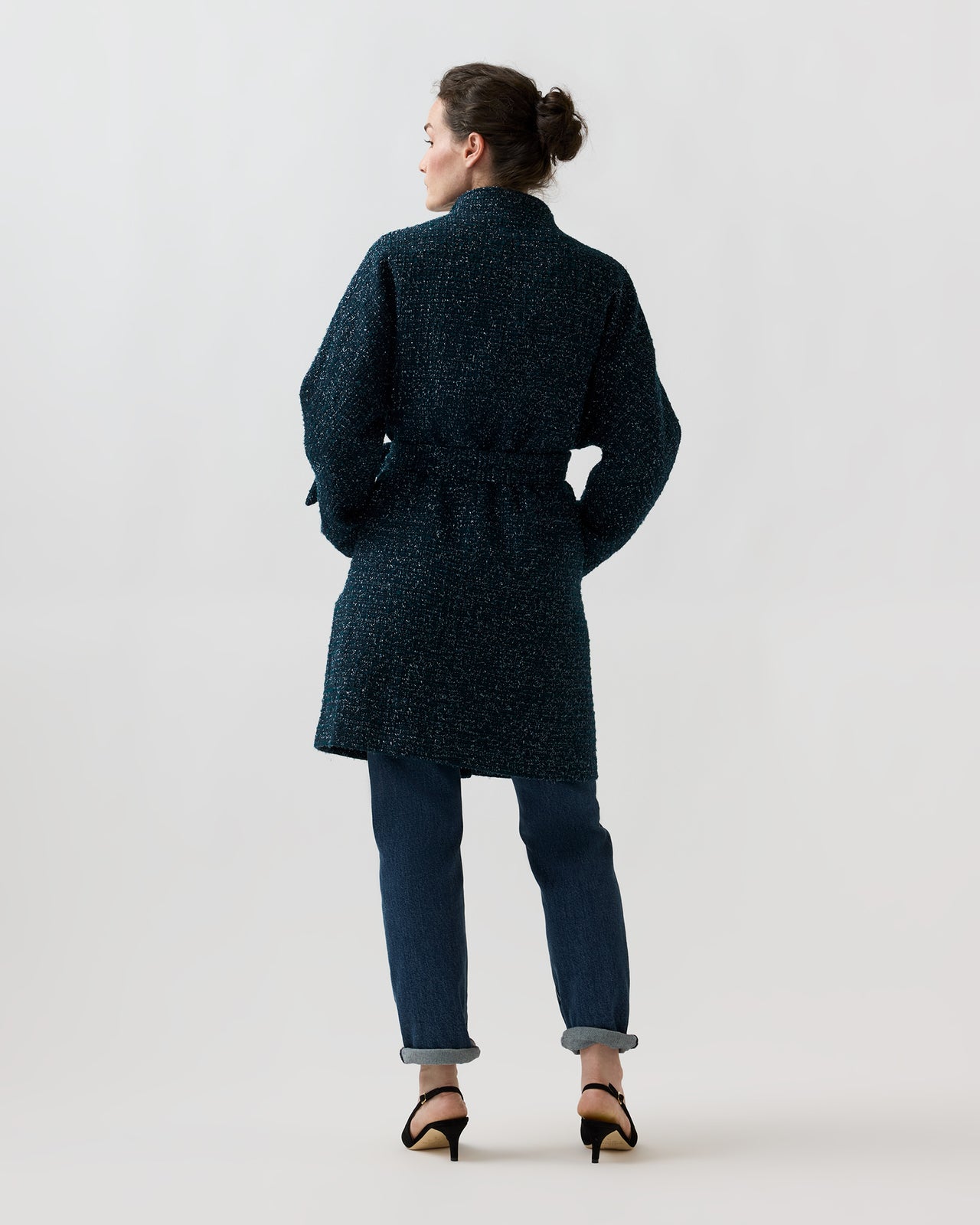Kimono Carina Coat in Navy/Mallard Sparkle Tweed