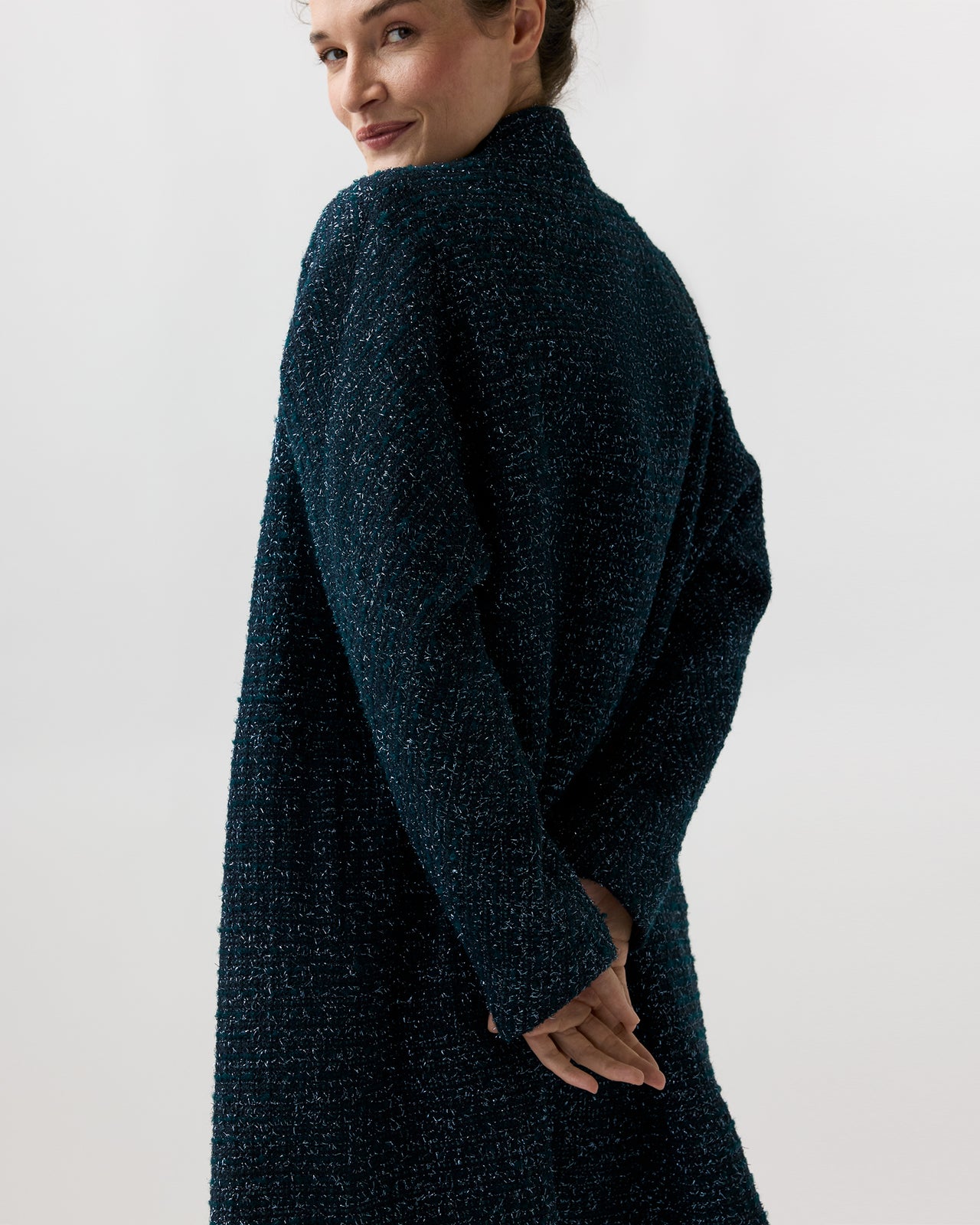 Kimono Carina Coat in Navy/Mallard Sparkle Tweed