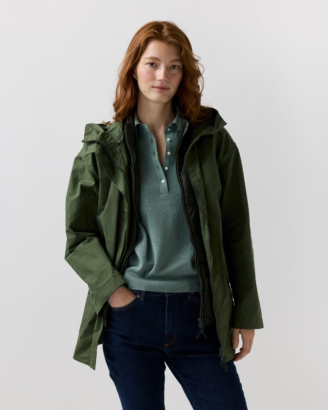 Bea Cashpad Jacket in Olive Dry Waxed Poplin
