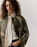Load image into Gallery viewer, Reed Evening Coat in Brown/Gold Metallic Floral Jacquard
