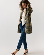 Load image into Gallery viewer, Reed Evening Coat in Brown/Gold Metallic Floral Jacquard
