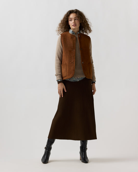 Reversible Sasha Vest in Brown Lamb Suede/Shearling