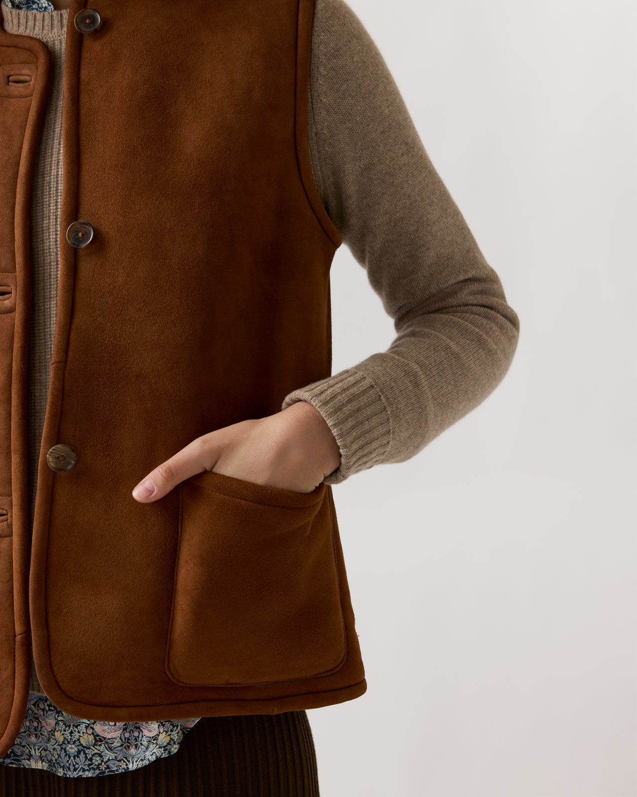 Reversible Sasha Vest in Brown Lamb Suede/Shearling