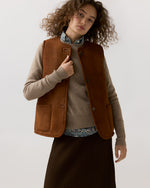 Load image into Gallery viewer, Reversible Sasha Vest in Brown Lamb Suede/Shearling
