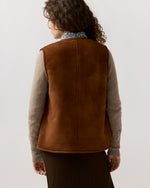 Load image into Gallery viewer, Reversible Sasha Vest in Brown Lamb Suede/Shearling
